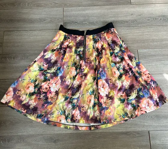 Black Silky Floral Full Skirt