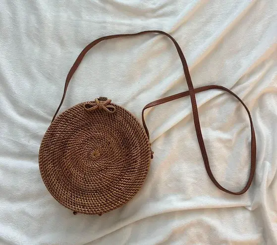 Brown Boho Round Rattan Bag