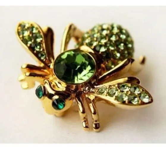 Joan Rivers Crystal Green Peridot BIRTHSTONE BEE BROOCH Gold Pin August Birthday