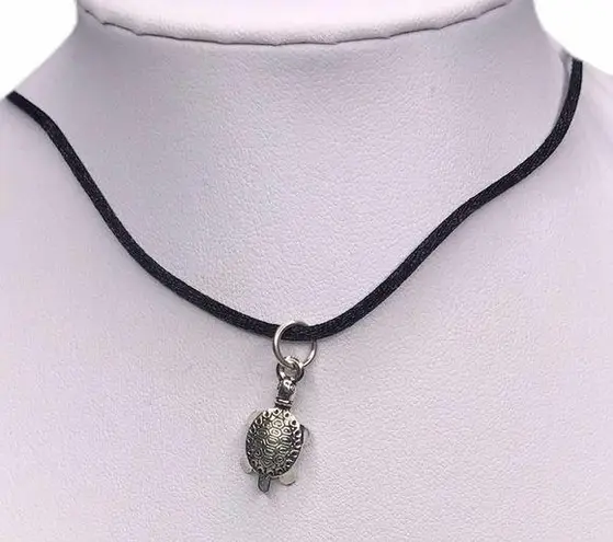 Handmade Hand Crafted Necklace Tortoise Silver Silk Cord #8