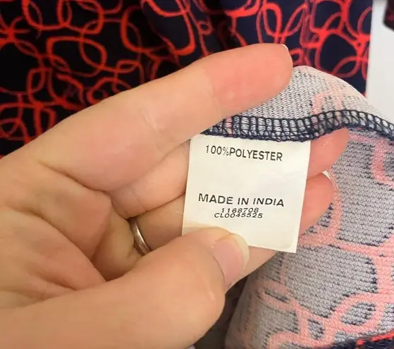 Eshakti Custom Navy Blue Red Geometric Circle Print Fit and Flare Dress