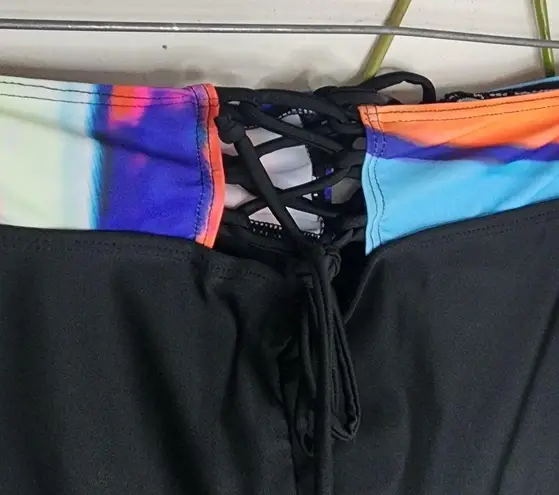 Black with Tie Dye Side Tie Swim Shorts NWOT Size XL