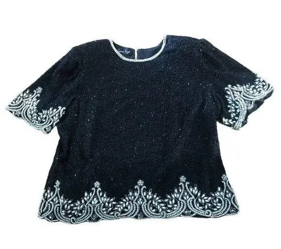 Laurence Kazar vintage beaded, sequins & pearl top size large