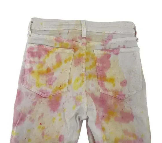 Rag and Bone  Distressed Tie Dye Ankle Flare Jeans Stretch Denim Pink Yellow sz 25