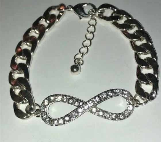 infinity Silver Tone Chain  CZ Pave 7” Bracelet