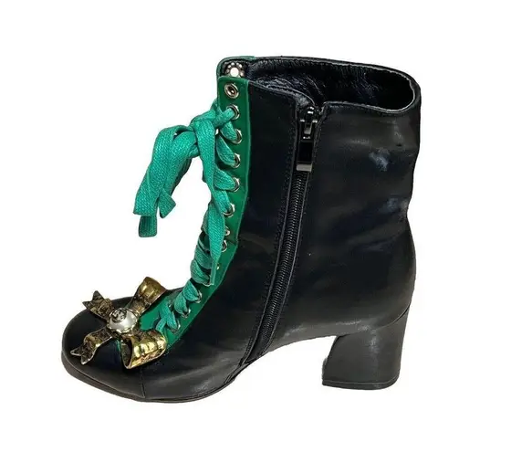 Shishang Women’s Embroidered Lace Up Faux Leather Character Booties Black Size undefined