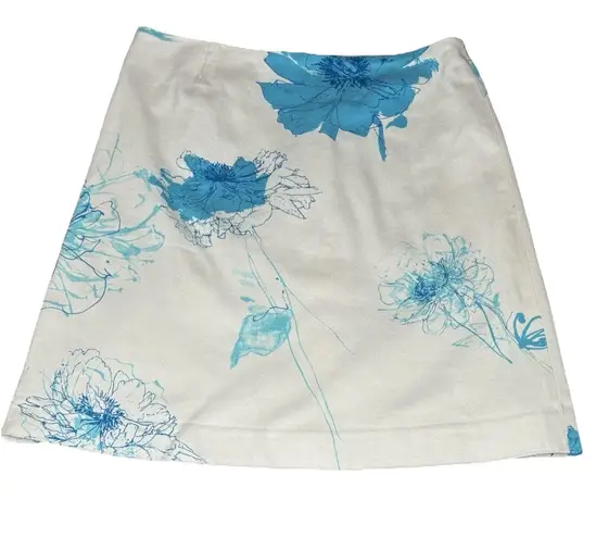 Alberto Makali Vintage White Blue Floral A Line Skirt Womens Size 8