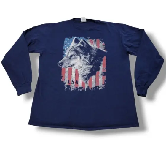 Delta Pro Weight T-Shirt Size Large L America American Flag Graphic Tee Wolf Tee Nature Tee