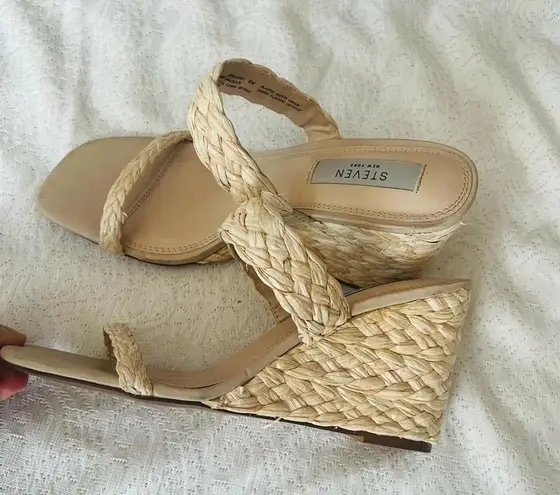 Steven New York Ardy Espadrille Wedge Sandal Size 8 Neutral Cream Tan
