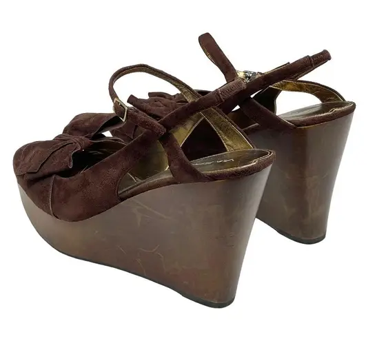 via spiga new ❤︎ Wood Platform Bow Strappy Sandals ❤︎ Chocolate Suede ❤︎ 10.5M