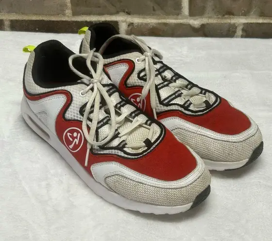 Zumba Air Lo Lace Up Sneaker Shoe Leather Textile Upper White Red Womens Size 11