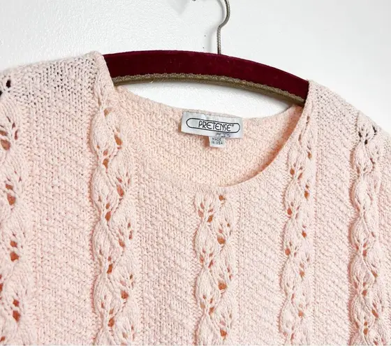 Vintage 90s Light Pink Knit Cap Sleeve Sweater Top Size M