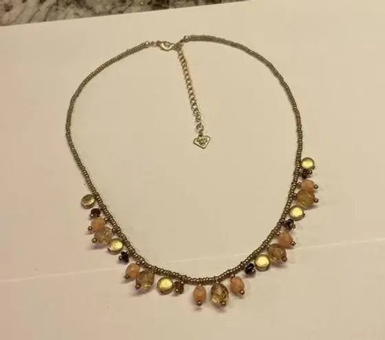 Cookie Lee Signed  Costume Necklace Bead Beaded / Gold Tone Adjustable Length