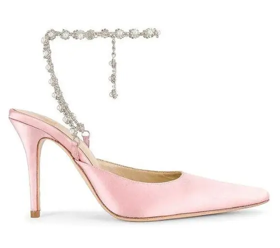 LPA Pink Pearl Rhinestone Strap Pump Heel SIZE 6.5 Satin Formal Cocktail Luxury