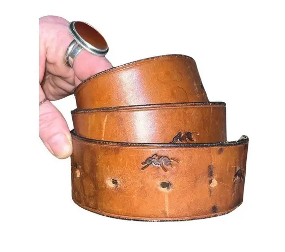 Red Ants Pants 100% Brown Leather Hand Made Belt By Kathy Hochstrat size 36