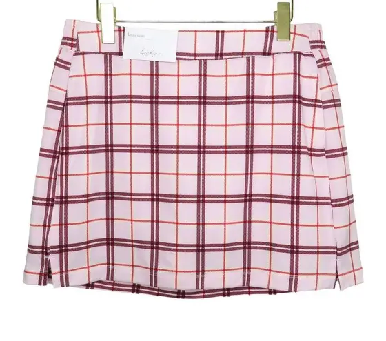 Lady Hagen  16” Woven Golf Skort Mid Rise Pink Plaid Mini Skirt Preppy Large