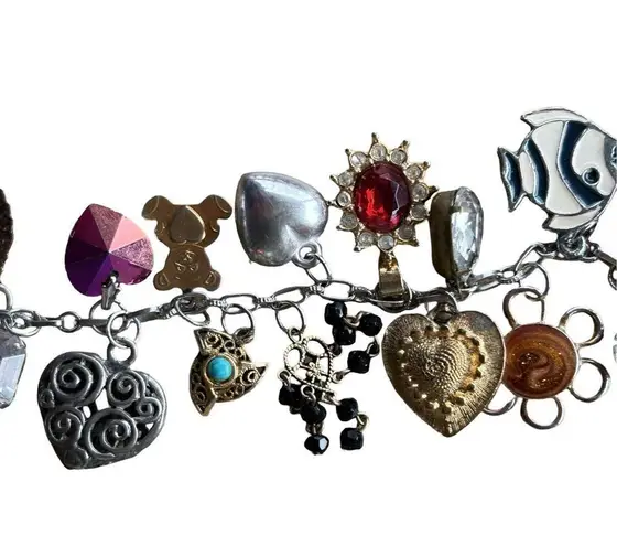 MCM Vintage  Mixed Multi-Charm Travel Trinket Silver Bracelet