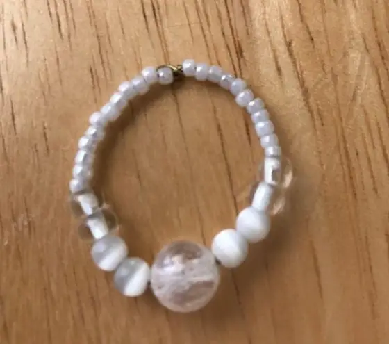 Beaded Thumb Ring White Clear Handmade Vintage