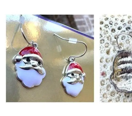 Handmade Santa Claus Earrings Chrismas Jewelry Dangle Hooks 1.25" L Shin…