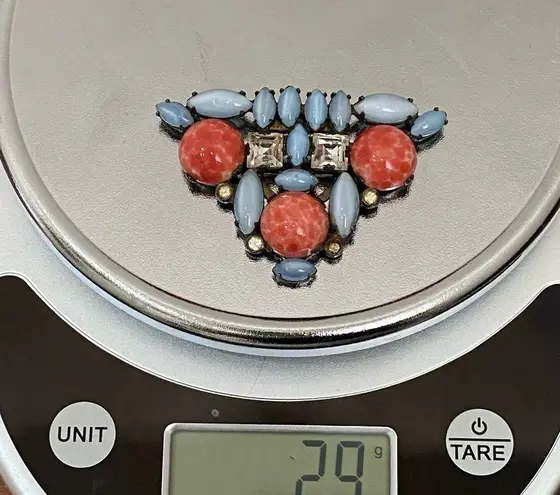 Unique Vintage PAT. 1.801.128 Cabochon Marquis Moonstone Triangle Dress/Fur Clip