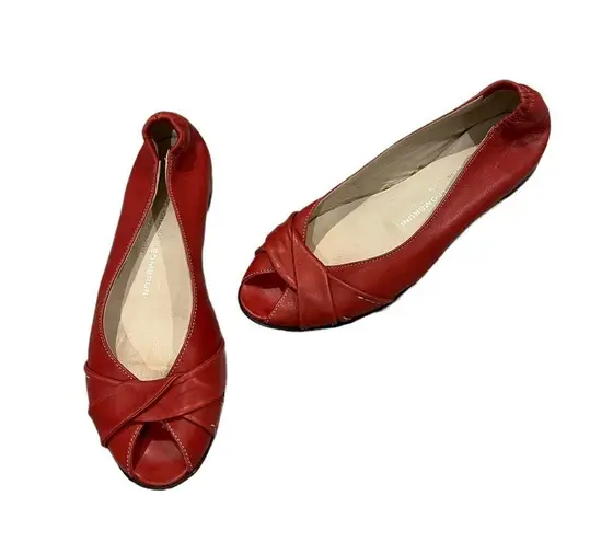 AGL Attilio Giusti Leombruni Peep Toe Flats Red Size 5