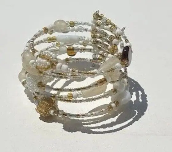 Vintage Silver And White Beaded Layered Bracelet Womens Multi Bracelet Sz 8