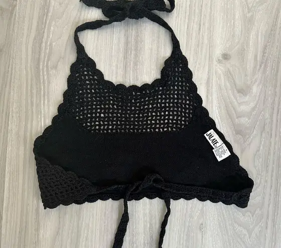 Vintage Jalate “Ruthie” Black Crochet Halter Top – Y2K Flower Power Sz Small