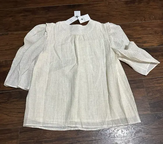 Current Air Puff sleeve bib striped blouse