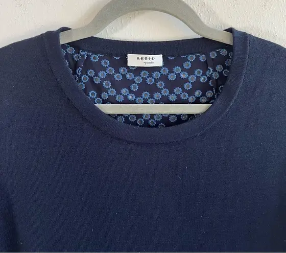 Akris Punto Blouse Navy Blue Knit Front & Eyelet Back Peplum Top Sz US 10 EUC