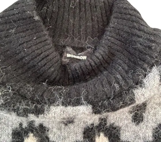 MONROW Mock Neck Fair Isle Pullover Sweater Black White Gray Wool Alpaca Blend S
