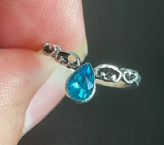 Teal crystal silver ring size 4.5