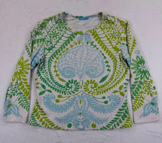 J. McLaughlin J. McLaughlin Catalina Cloth Women's Long Sleeve Top Floral Green Blue Sz Small