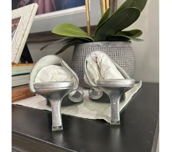 Black Suede Studio Cali SILVER Glitter Slide Sandal Womens Size 38.5