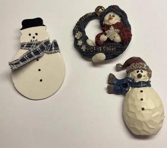 Lot Of 3 Snowmen Christmas Holiday Brooch Pins