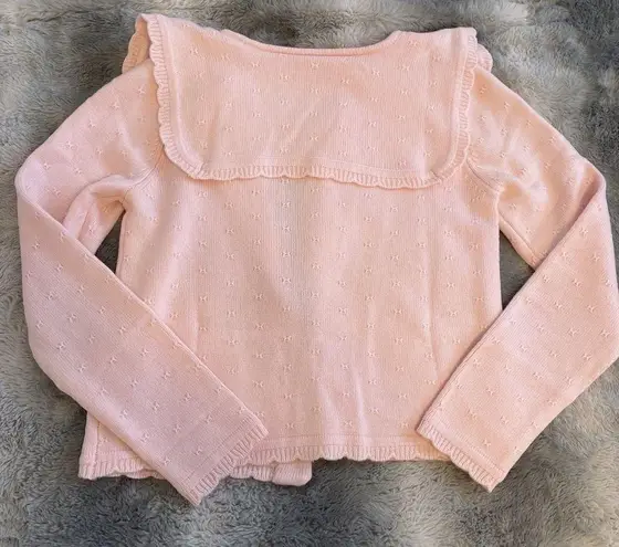Japanese Kawaii Pastel Pink Knitted Sailor Collar Ruffle Sweater Cardigan Top