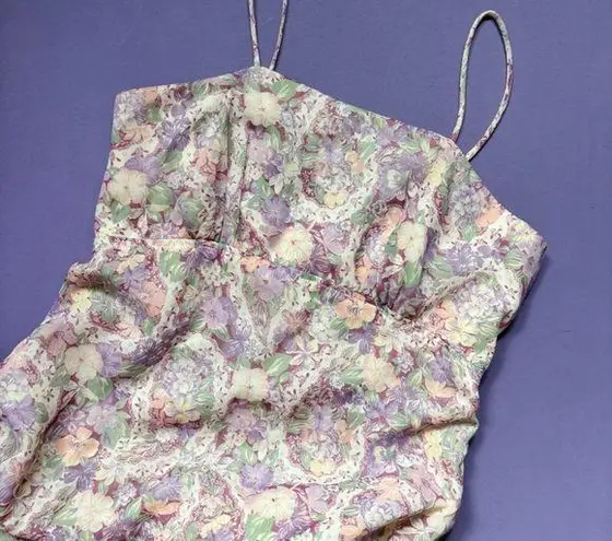 Vintage 70s Purple and Pink Sleeveless Floral Full Length Formal Dress Size 12