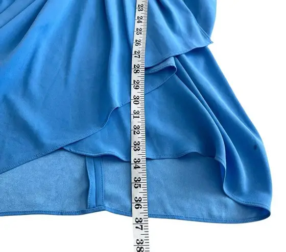 IRO Garm Blue Faux Wrap Draped Pleated Cap Sleeve V-Neck Crepe Mini Dress Size 6