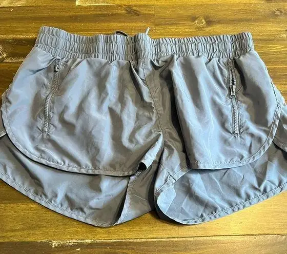 Lorna Jane  Gray Blue Running Shorts Lined Zipper Pockets Large