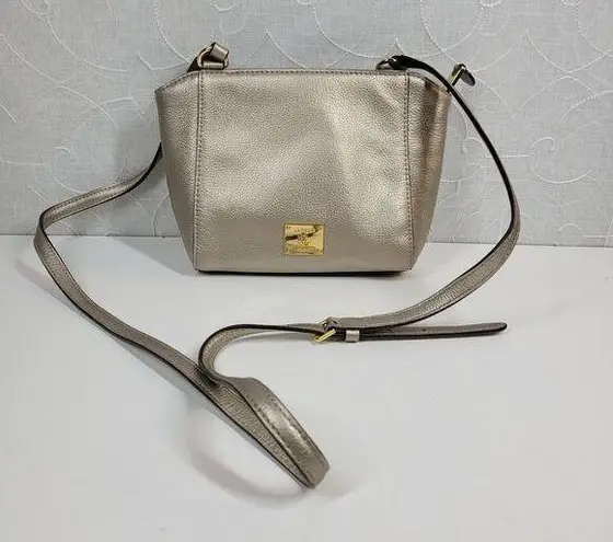 VTG Lauren RL Pebbled Cow Leather Purse 9.5" Rose Gold Silver Crossbody Bag