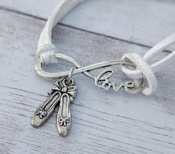 Off White Cord Bracelet with Ballet Shoes & Love Charms
