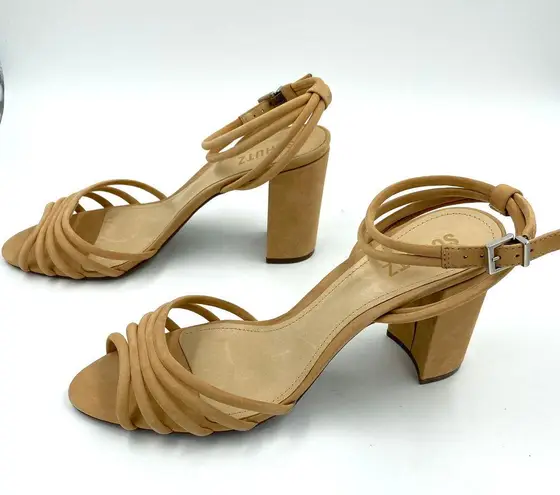 Schutz Nicolai Strappy Sandals Chunky Heel Open Toe Honey Beige NWT Size 10