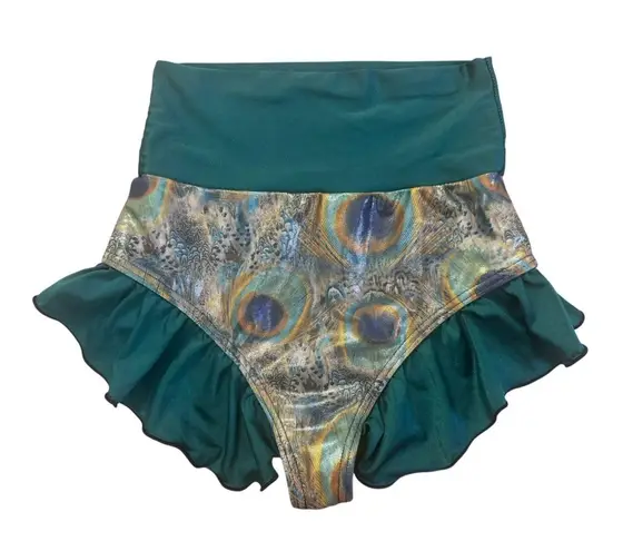 FABLES By BARRIE Custom Metallic Peacock Ruffled Festival Rave Party Bikini Sz S Green