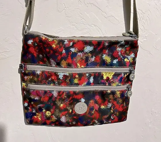 Kipling Avar Abstract Paint Colorful 5 pocket Travel Crossbody Purse