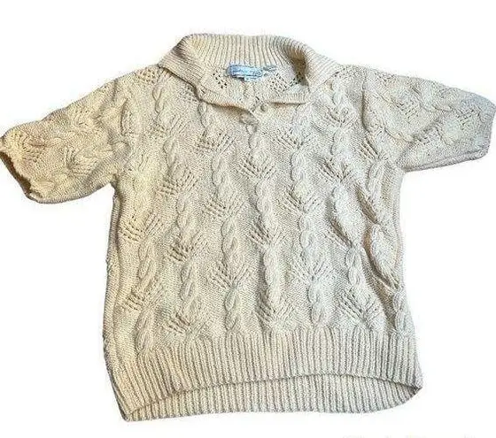 Polo NEEDLEWORKS vintage yellow cable knit short sleeve  sweater size medium