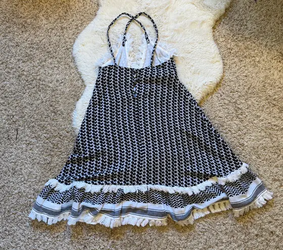 Dodo Bar Or Black White Frayed Criss Cross Strap A-line Mini Dress