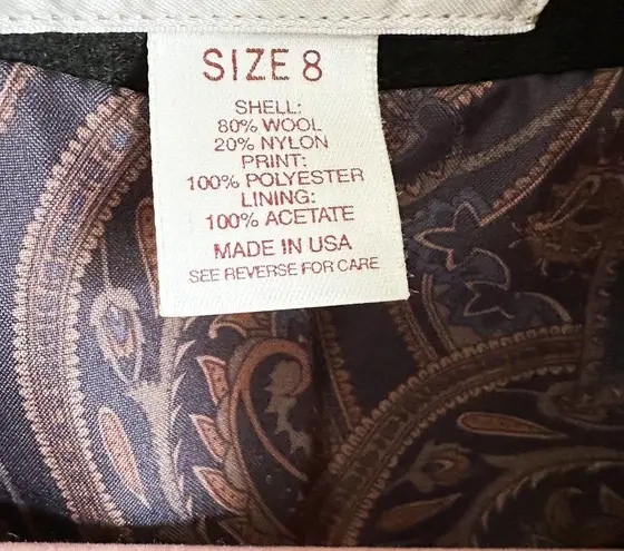 Vintage Black Double Breasted Long Wool Coat Pleated Puff Shoulder sz 8 Petite