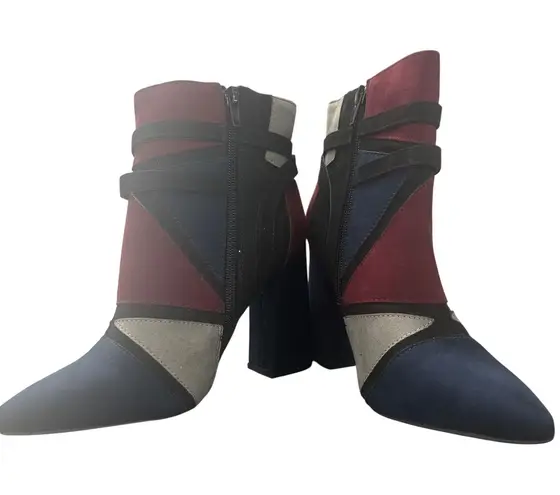 JustFab Adler Women's US 7 Ankle Boots Block Heel Color Strap Buckle Pointed Toe Blue