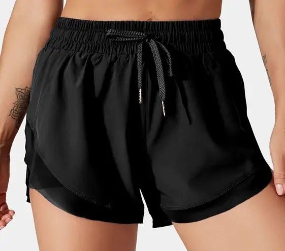 Halara NEW  Drawstring Contrast Mesh 2-in-1 Shorts Black Small