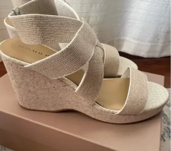 Donald Pliner Faraije Wedge Sandals Size 11 Bone Jute Elastic Criss