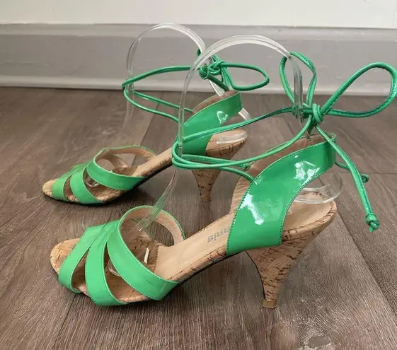 Olivia Morris Green Patent Leather Cork Heeled Sandals ~ Size 37.5
